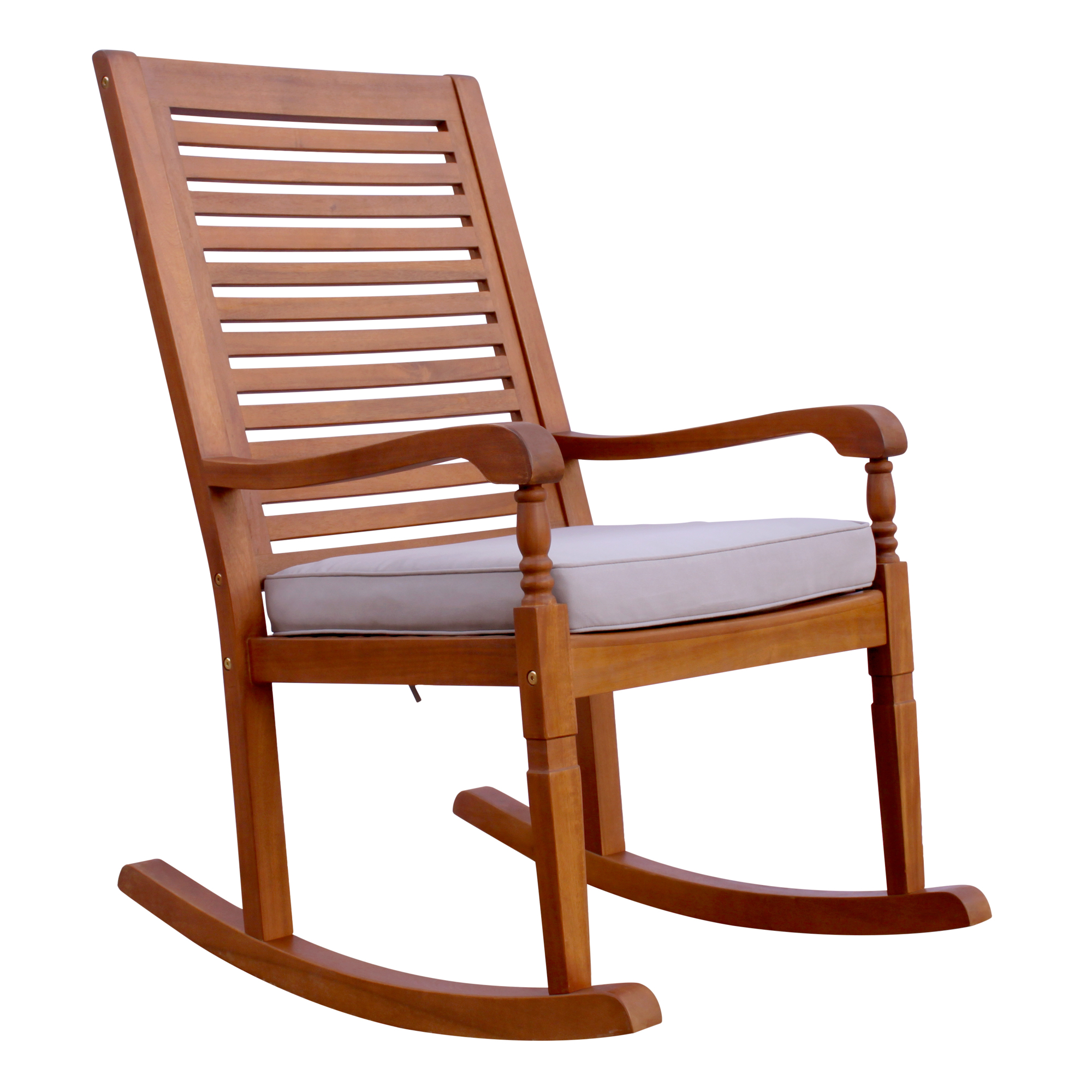 Merry Products, Nantucket Rocking Chair With Grey Cushion, Primary Color Natural, Material Wood, Width 23.23 in, Model# ROK0260210010